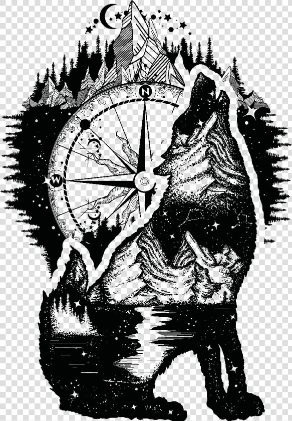 Gray Wolf Tattoo Artist Tourism   Black And White Wolf Tattoo Drawing  HD Png DownloadTransparent PNG