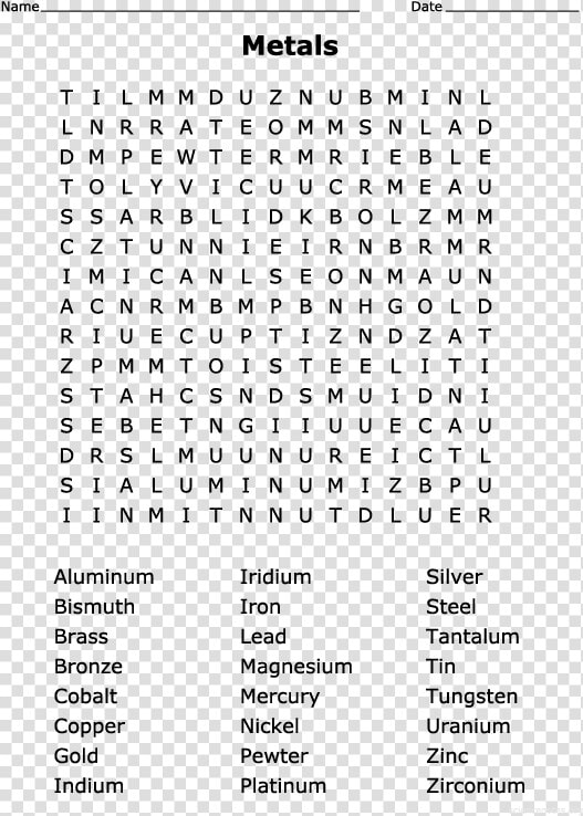 Metals Wordsearch   Separating Mixtures Word Search  HD Png DownloadTransparent PNG