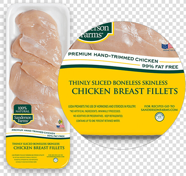 Premium Thinly Sliced Boneless Skinless Breast Fillets   Sanderson Farm Thin Sliced Chicken Breast  HD Png DownloadTransparent PNG