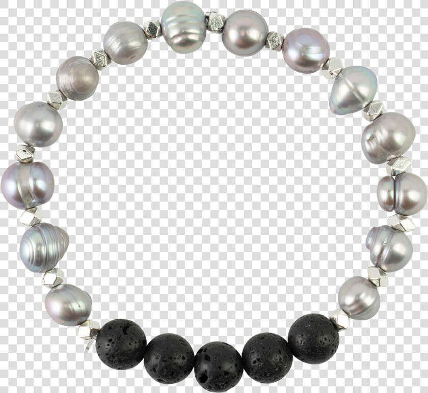  silver Tinted Pearls 6 Black Lava Beads   Lapis Lazuli Power Beaded Bracelet  HD Png DownloadTransparent PNG