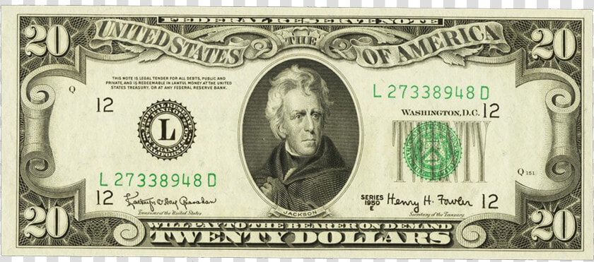  20 1950e Federal Reserve Note   20 Dollar Bill Transparent  HD Png DownloadTransparent PNG