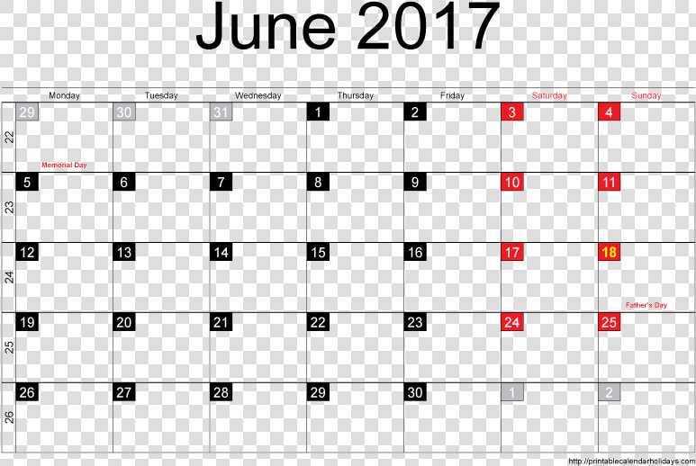 Blank Printable June 2017 Calendar 2018 2019   Many Days Are In January  HD Png DownloadTransparent PNG