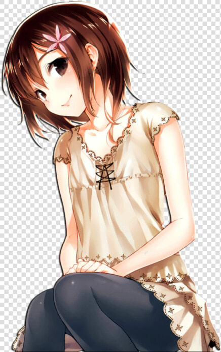 Cartoon anime brown Hair illustration long Hair neck sitting black   Anime Girl With Short Light Brown Hair  HD Png DownloadTransparent PNG