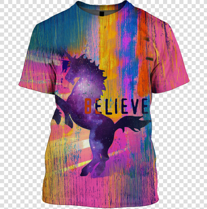 3d Unicorn In The Galaxy Background Full Print T Shirt   Active Shirt  HD Png DownloadTransparent PNG