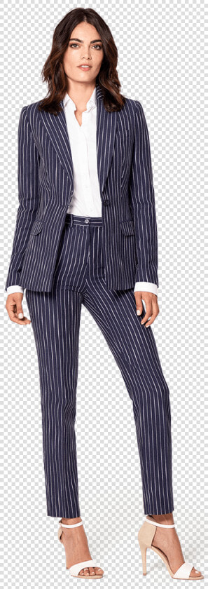 Navy Blue Striped Linen Business Suit data width   Womens Fitted Pant Suit  HD Png DownloadTransparent PNG