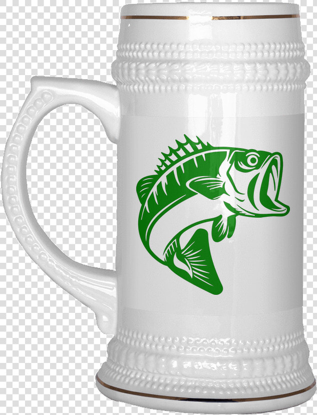 Largemouth Bass Beer Stein 22oz With Gold Trim   Black And White Bass Fish  HD Png DownloadTransparent PNG