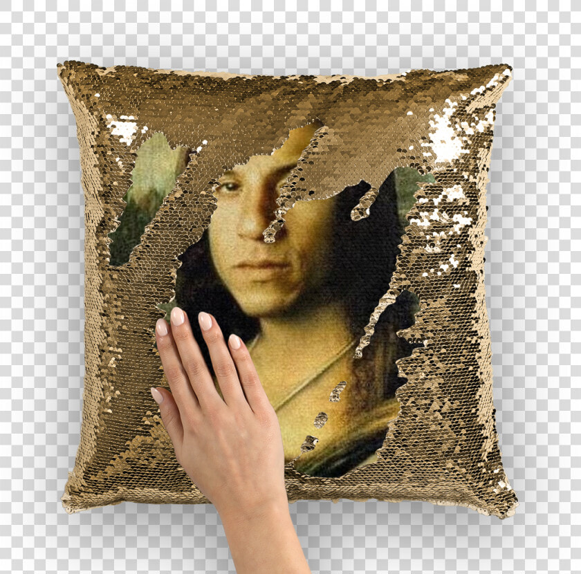 Vin Diesel As The Mona Lisa ﻿sequin Cushion Cover   Nicolas Cage Sequin Body Pillow  HD Png DownloadTransparent PNG