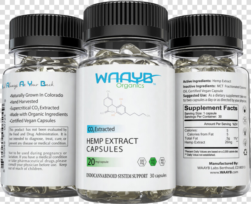 Waayb Organics Capsules 600mg 3sides   Waayb Llc  HD Png DownloadTransparent PNG