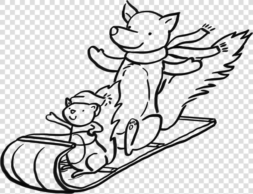 Animals On Sled   Cartoon  HD Png DownloadTransparent PNG