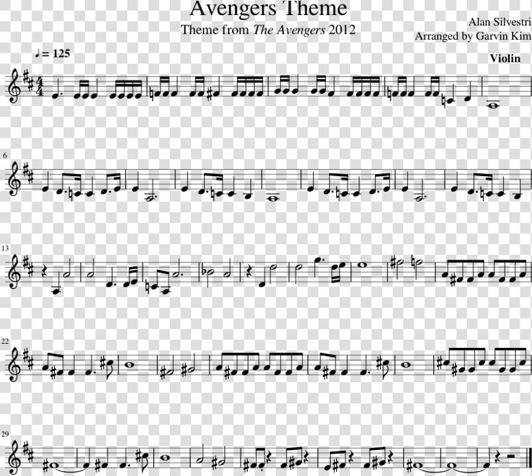 Avengers Theme Sheet Music For Violin Download Free   Avengers Theme Violin Notes  HD Png DownloadTransparent PNG