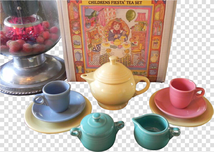 Nib My First Fiesta Ware Tea Set 2 Cup Teapot Cups   Saucer  HD Png DownloadTransparent PNG