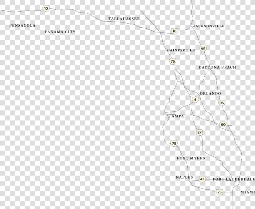 Florida Map Displaying Roads And Cities   Map  HD Png DownloadTransparent PNG