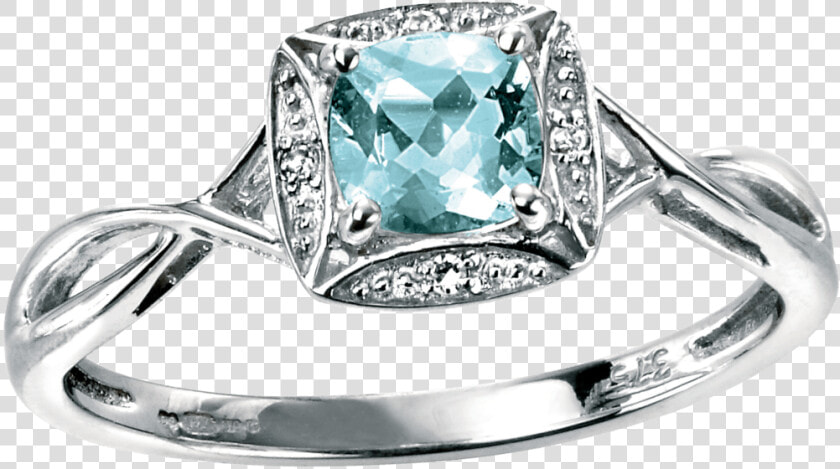 9ct White Gold Ring With Aquamarine And Diamond   Aquamarine Engagement Ring Uk  HD Png DownloadTransparent PNG