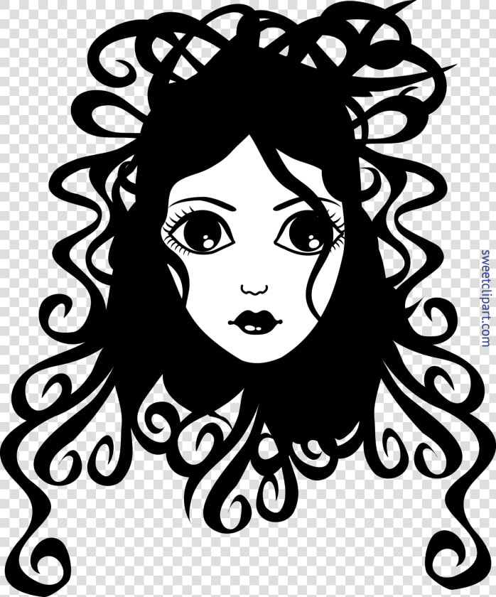 Girl Black White Clip   Curly Hair Girl Clipart Black And White  HD Png DownloadTransparent PNG