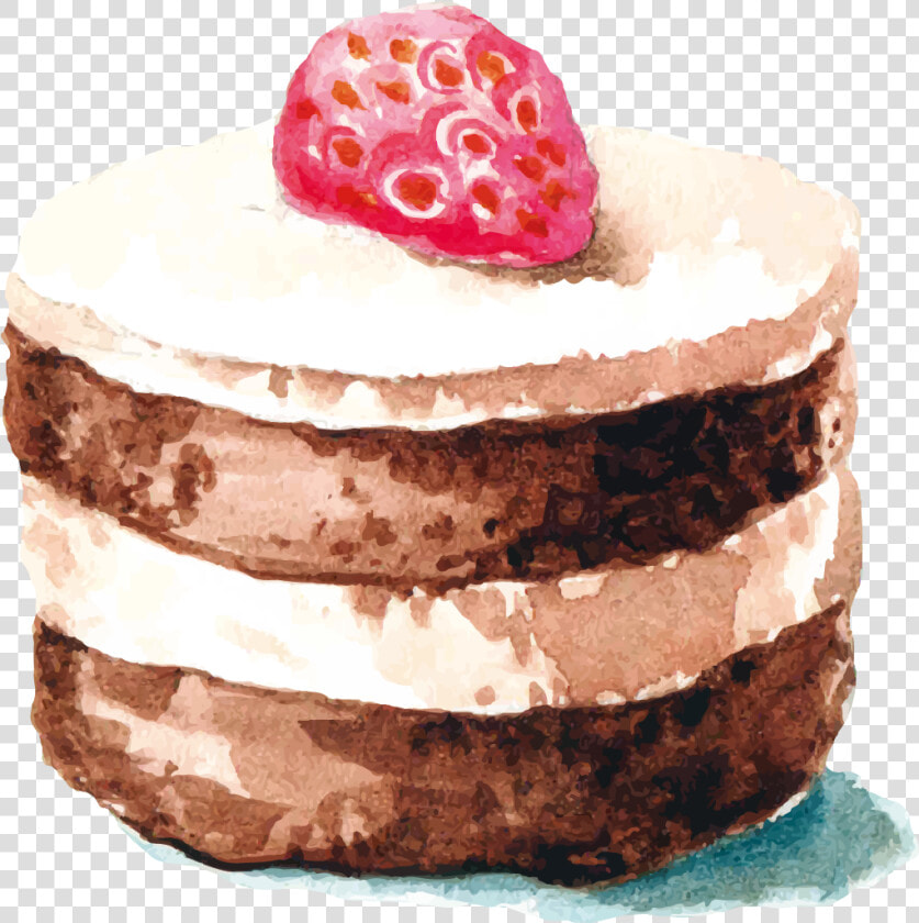 Chocolate Cake Strawberry Cream Cake Watercolor Painting   Watercolor Cake Painting  HD Png DownloadTransparent PNG