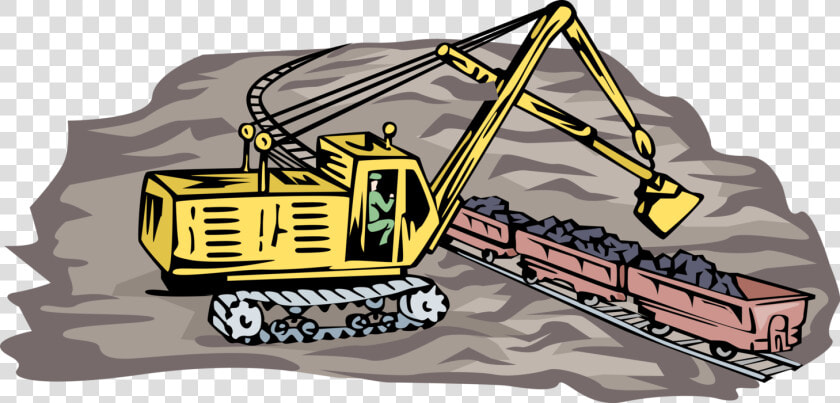 Vector Illustration Of Steam Shovel Loading Rail Cars   Illustration  HD Png DownloadTransparent PNG