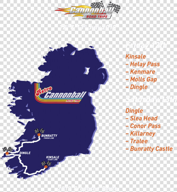 Cannonball Run Retro Road Trip   Cannonball Ireland 2019 Route  HD Png DownloadTransparent PNG