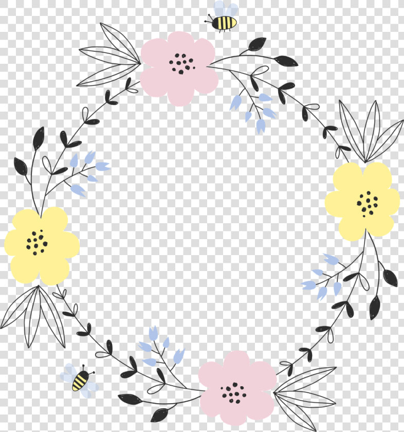  frame  flower  flowers  bee  watercolor  ftestickers   Bee And Flower Wreath  HD Png DownloadTransparent PNG