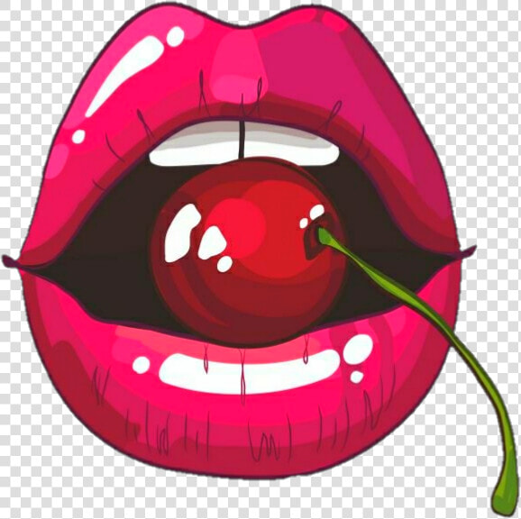  boca  baton  bocaaberta  cereja  frutal  fruit  labios   Rolling Stones Mouth With Cherry  HD Png DownloadTransparent PNG