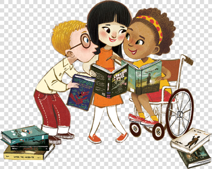 Illustration Of Diverse Children Sharing Books And  HD Png DownloadTransparent PNG