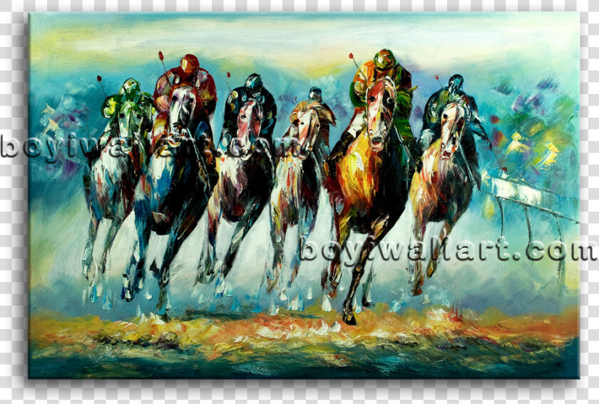 Hand Painted Landscape Tree Flower Oil Painting   Famous Horse Race Painting  HD Png DownloadTransparent PNG