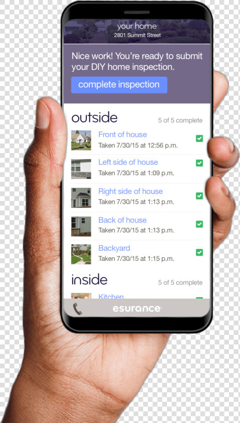 Hand Holding Phone With Esurance Dyi Home Inspection   Home Inspection App  HD Png DownloadTransparent PNG