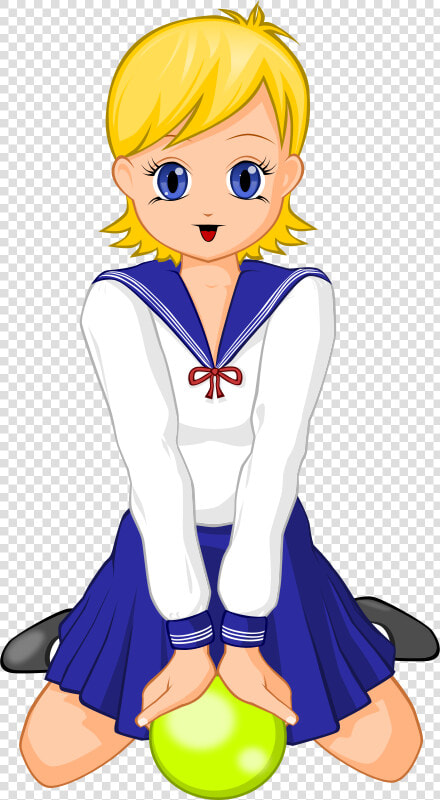 Anime Schoolgirl With Green Ball   Drawing Of Girls In School Uniform Anime  HD Png DownloadTransparent PNG