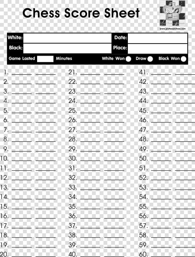 Free Chess Sheet Templates   Pdf Chess Score Sheet  HD Png DownloadTransparent PNG