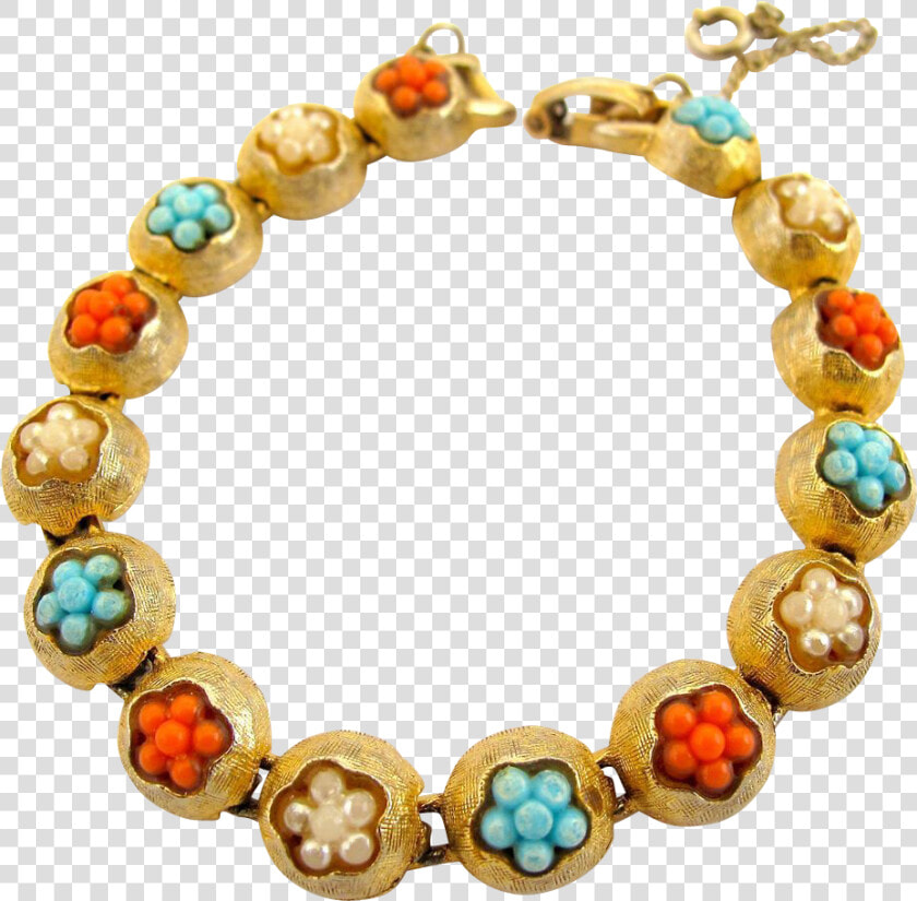 Signed Art Faux Seed Bead Turquoise Coral Pearl Bracelet   Bracelet  HD Png DownloadTransparent PNG