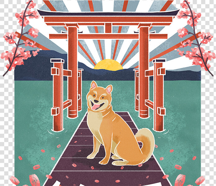 Hakone Torii Gate Lake Ashi Blues Illustration Design   Shiba Inu  HD Png DownloadTransparent PNG