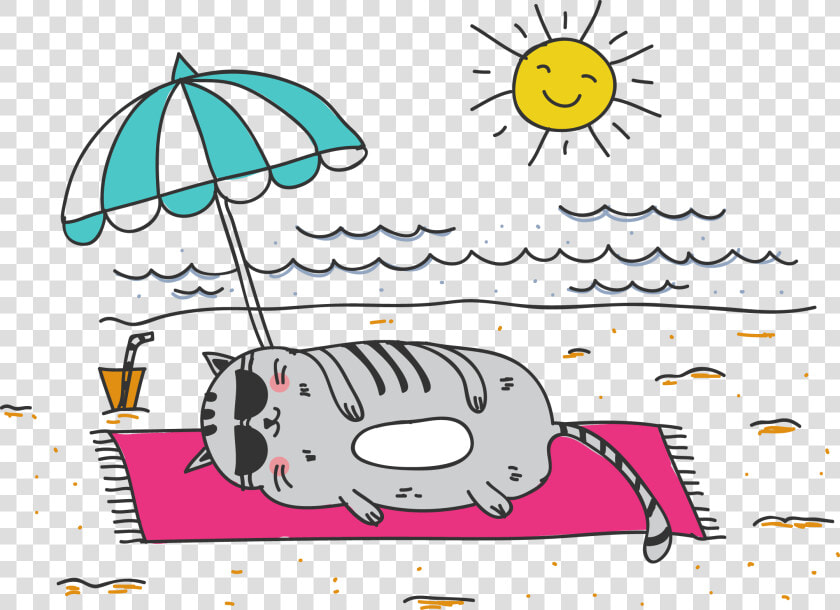 Lazy Sleeps Illustration Cat Png Image High Quality   Fat Cat On The Beach  Transparent PngTransparent PNG