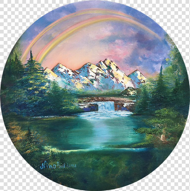 Rainbow In Mountains   Transparent Watercolor Circle Landscape  HD Png DownloadTransparent PNG