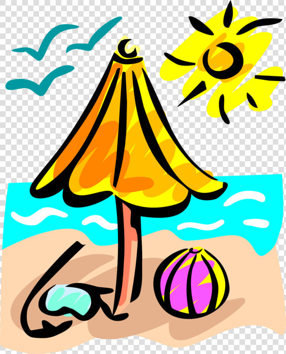 Vector Illustration Of Beach With Umbrella  Beach Ball   Summer Break  HD Png DownloadTransparent PNG