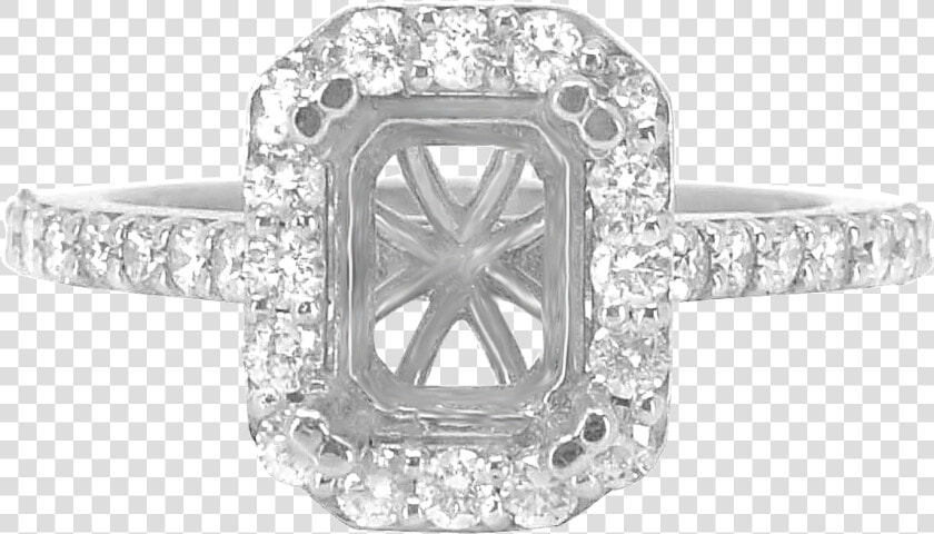 14k White Gold Emerald Cut Halo Diamond Engagement   Pre engagement Ring  HD Png DownloadTransparent PNG