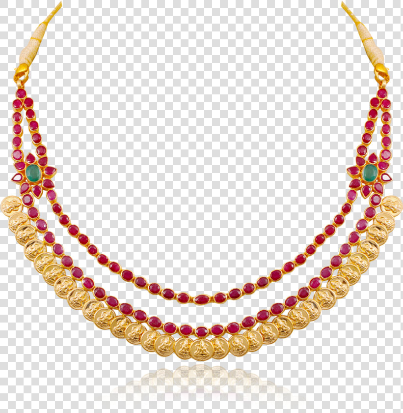 Ruby Emerald Kasu Malai Necklace   Half Locket Of Love  HD Png DownloadTransparent PNG