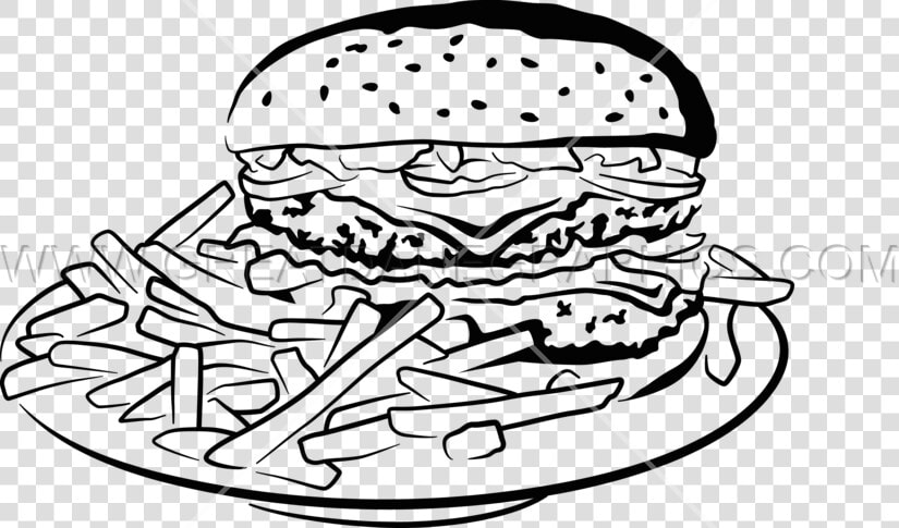 Burger Fries Production Ready   Black And White Clip Art Burger  HD Png DownloadTransparent PNG