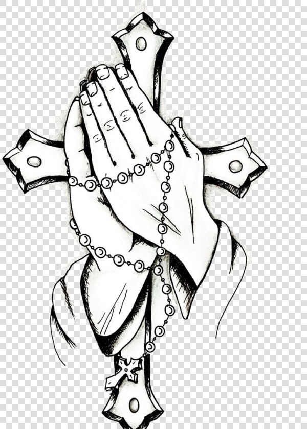 Praying Hands Rosary Clipart Free Cliparts Images On   Prayer Hands With Cross  HD Png DownloadTransparent PNG