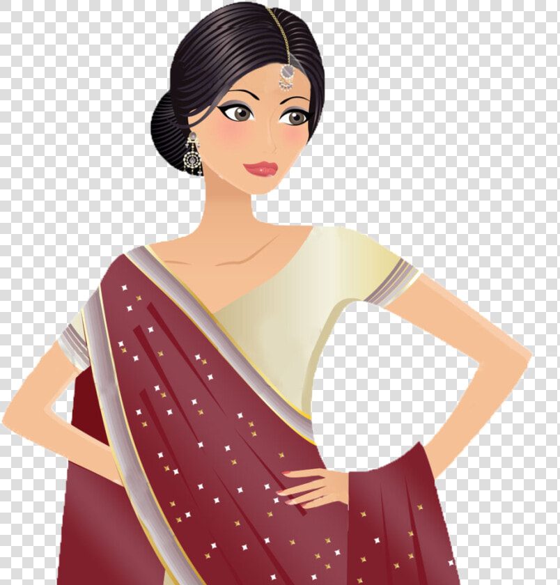 Transparent Sarees Png Images   Cartoon Girl With Saree  Png DownloadTransparent PNG