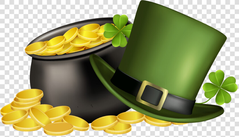 Patricks Day Pot Of Gold  Four Leaf Clover  And Green   Pot Of Gold With 4 Leaf Clover  HD Png DownloadTransparent PNG