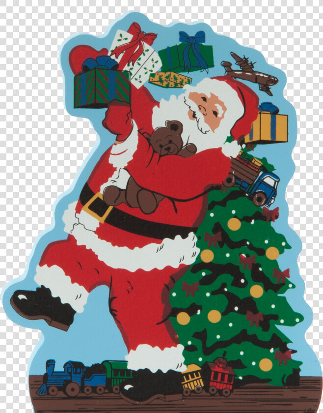 Handcrafted Wooden Shelf Sitter Of Santa Caught Delivering   Illustration  HD Png DownloadTransparent PNG