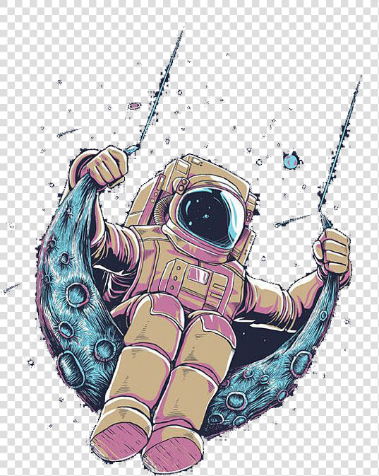 T shirt Visual Astronaut Arts Drawing Hq Image Free   Astronaut Swinging On Moon  HD Png DownloadTransparent PNG