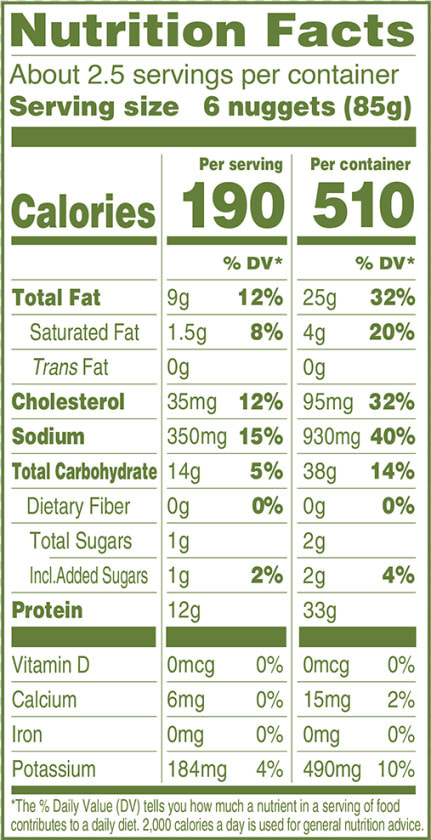 Applegate Chicken Nuggets Nutrition Facts Close Up   Applegate Chicken Nuggets Nutrition  HD Png DownloadTransparent PNG