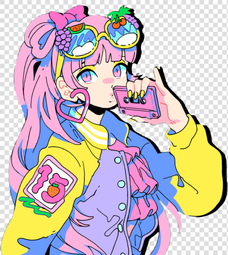  anime  girl  kawaii  neon  rainbow  80s  moeshop   Moe Slap Love Taste  HD Png DownloadTransparent PNG