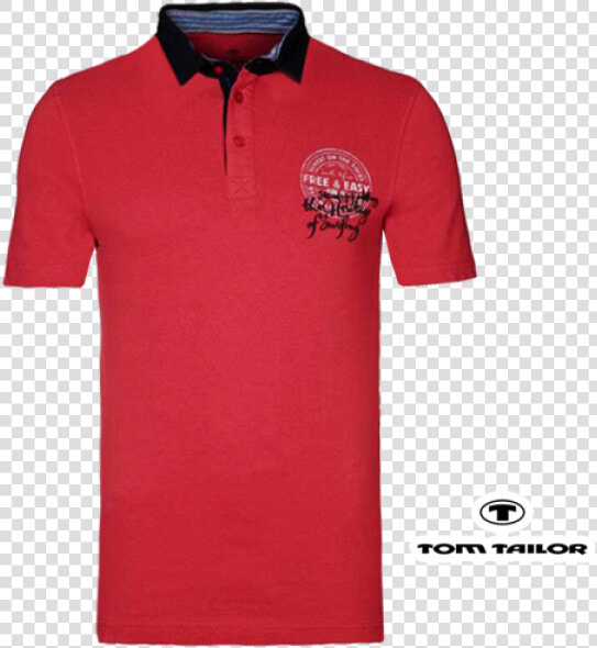  tom Tailor Red Polo Tshirt With Logo Print  amp  Black   Polo Shirt  HD Png DownloadTransparent PNG