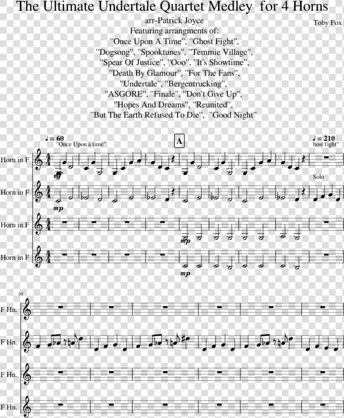 The Ultimate Undertale Quartet Medley For 4 Horns Sheet   Undertale Theme French Horn  HD Png DownloadTransparent PNG