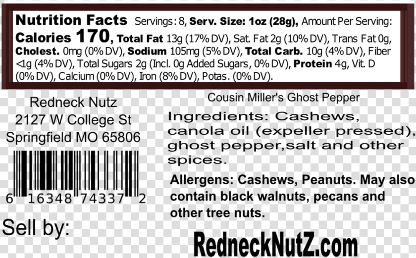 Cousin Miller S Ghost Pepper Nutrition  amp  Ingredient   Nutrition Facts  HD Png DownloadTransparent PNG