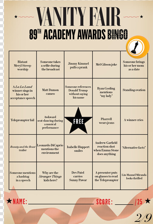 Oscar Bingo Cards   Oscar Bingo Cards 2018  HD Png DownloadTransparent PNG