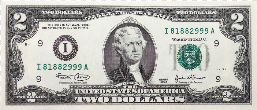 Two Dollar Bill Png Transparent Image   2 Dollar Bill Transparent  Png DownloadTransparent PNG