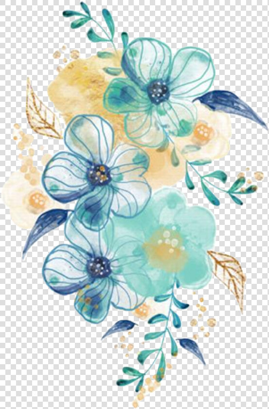  watercolor  flowers  floral  bouquet  blue  teal  turquoise   Transparent Teal Watercolor Flowers  HD Png DownloadTransparent PNG