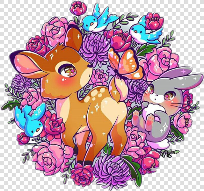  disney  bambi  thumper  flowers  chibi  freetoedit  HD Png DownloadTransparent PNG